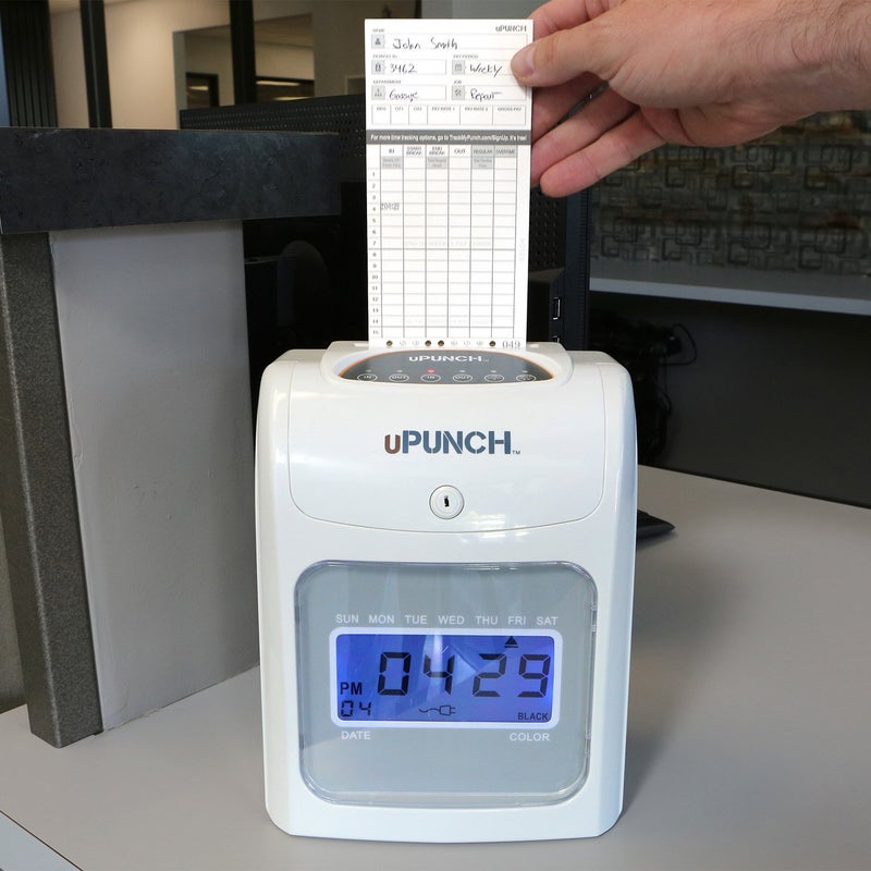 uPunch HN2500 Calculating Time Clock Bundle for Small Business: Auto Align Employee Time Tracking System with 100 Time Cards, Ribbon, and Keys - Image 2